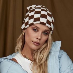 12th Tribe Avril Brown Checkered Beanie